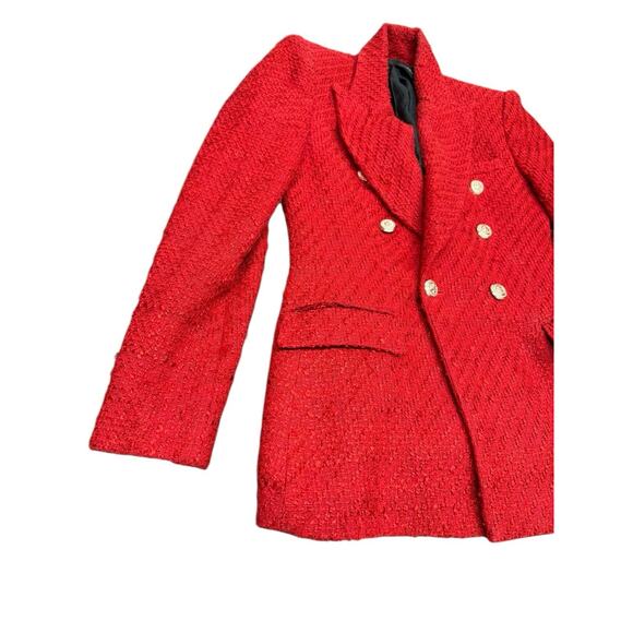 Zara Royal ASO Kate Middleton Textured Tweed Blazer Red Double Breasted sz Small - Picture 7 of 16